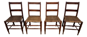Mid 19th Century Small Scale American Made Splint Weave Ladder Back Chairs With Woven Seats, a Set of Four