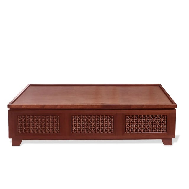 Mid-Century Modern Moursharaby Style Hand Carved Custom Bench From Morocco For Sale - Image 3 of 6