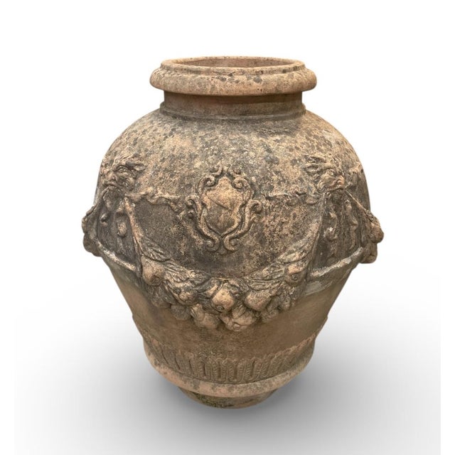 Neoclassical 19th Century Italian Neoclassical Style Terracotta Garden Urn With Mascarons and Garlands For Sale - Image 3 of 6