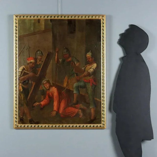 Oil on canvas. The scene corresponds to a Station of the Cross, during which Jesus falls under the weight of the heavy...