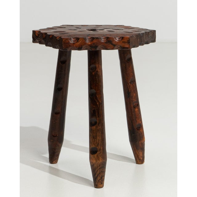 19th Century French Three-Legged Carved Wooden Stool For Sale In Greensboro - Image 6 of 9