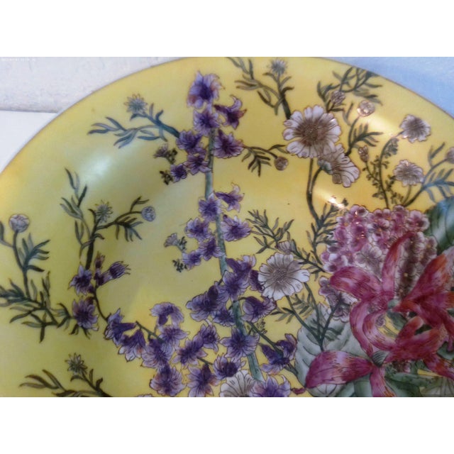 1980s Chinese Yellow Botanical Centerpiece Bowl For Sale - Image 4 of 8
