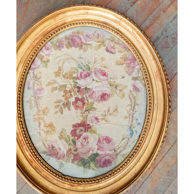 18th or 19th Century French Floral Oil Painting With Roses in Oval Frame For Sale - Image 4 of 12