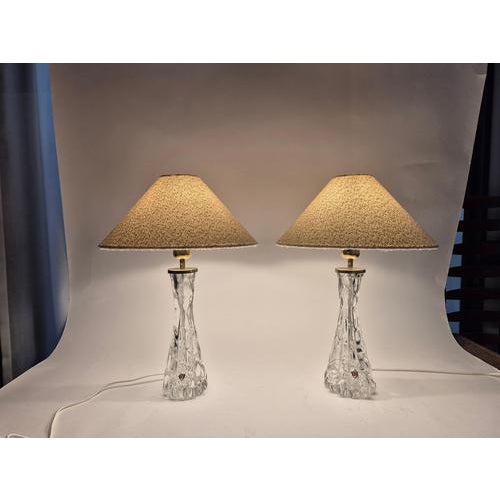 Metal Scandinavian Modern Table Lamps in Brass by Carl Fagerlund with Glass Shades from Orrefors, 1960s, Set of 2 For Sale - Image 7 of 11