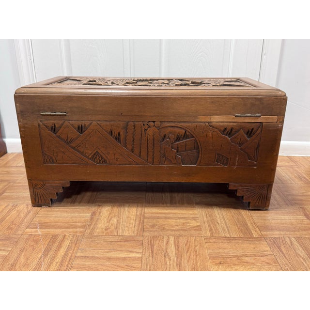 1950s Mid-Century Hand-Carved Chinese Camphor Wood Chest, Hong Kong For Sale - Image 5 of 12