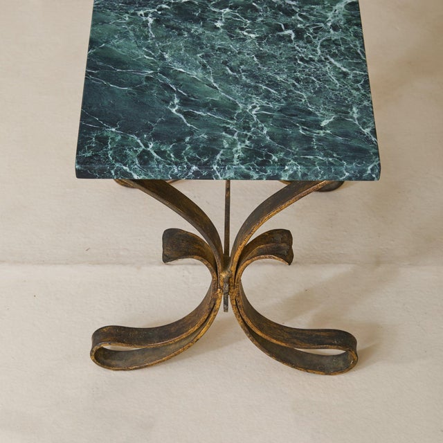 Gold French Art Deco Gilt Iron + Green Marble Side Table, 1950s - 2 Available For Sale - Image 8 of 11