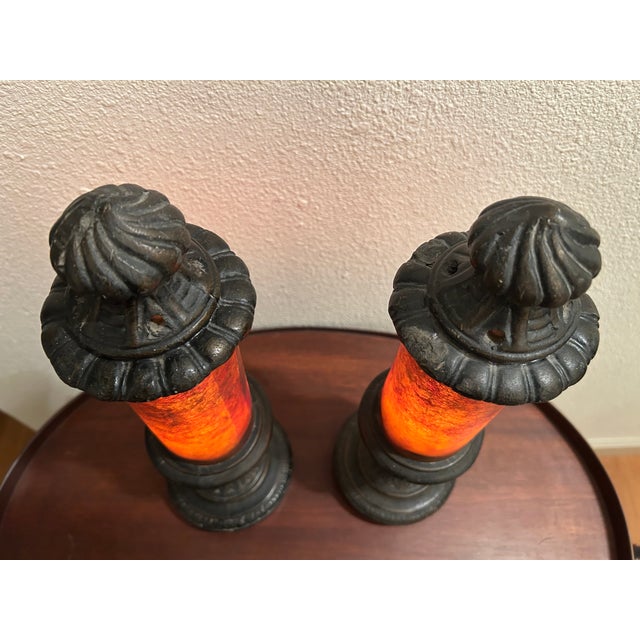 1920s 1923 Art Deco Mica Cylinder Accent or Mantle Lamps - a Pair For Sale - Image 5 of 7