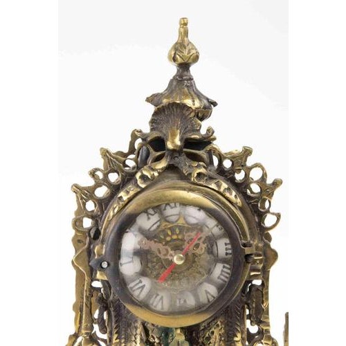 Victorian Brass and Art Glass Table Clock, UK, Late 19th Century For Sale - Image 4 of 6