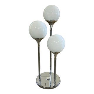 Vintage Mid Century Modern Sonneman Style Chrome 3 Globe Light Table Lamp For Sale