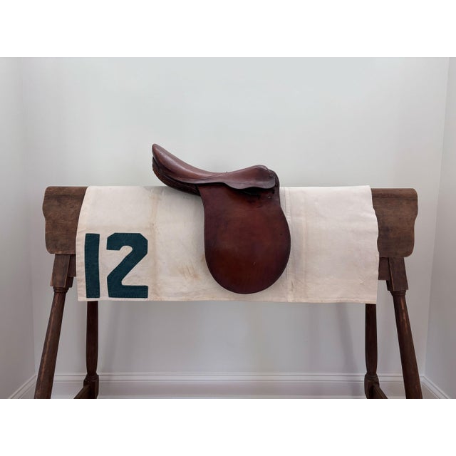 Here is a vintage racehorse saddle cloth (saddle pad) circa 1960s. This extra long off-white saddle cloth is made of...