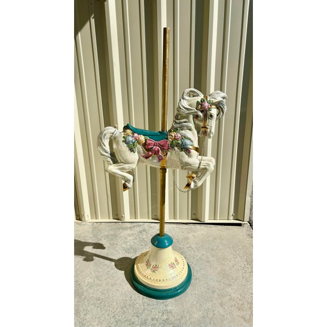 Vintage 1980s Life Size Carousel Horse Art on Decorative Stand For Sale - Image 10 of 12