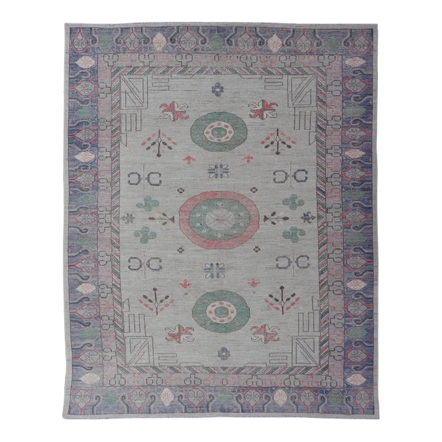 Hand Knotted Colorful Khotan Rug by Keivan Woven Arts, 9'8" X 13'0 For Sale