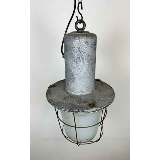 Large Industrial Cast Aluminium Cage Pendant Light, 1960s For Sale - Image 6 of 16