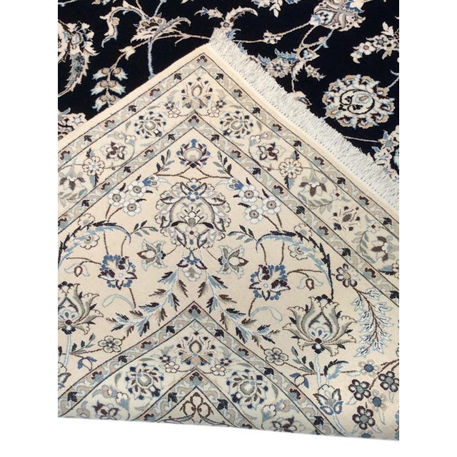 Persian Nain Silk & Wool Navy Area Rug- 8' 7" X 12' 1" For Sale - Image 4 of 6