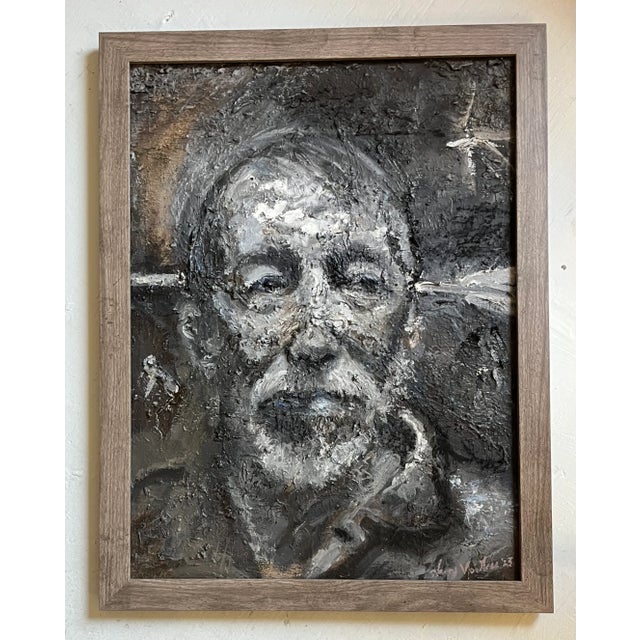 Impressionist Man With Arrow, Black and White, Portrait Painting For Sale - Image 3 of 4