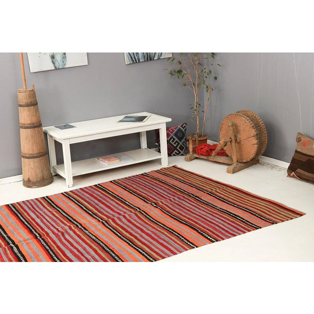 Mid 20th Century Vintage Turkish Striped Kilim Rug For Sale In Los Angeles - Image 6 of 7