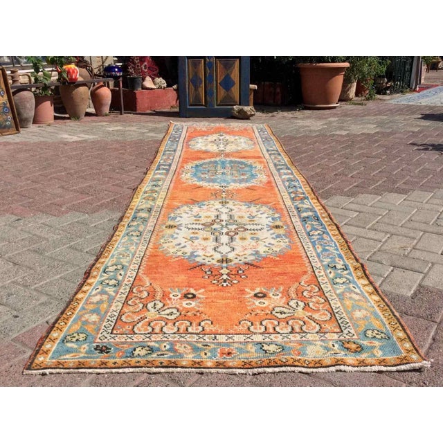 Mid-Century Modern Vintage Hand Knotted Turkish Rug - 38.5" X 154" For Sale - Image 3 of 12