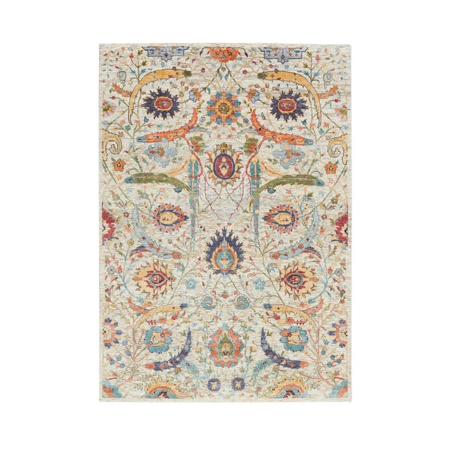 2010s Tan,Hand Knotted Sickle Leaf Design, Silk With Textured Wool ,Runner Oriental Rug For Sale - Image 9 of 9