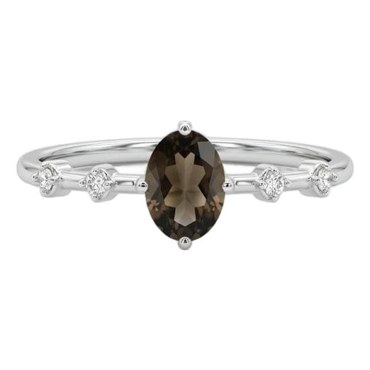 Smoky Topaz & Cubic Zirconia Ring, Brown Gemstone Ring Us 7 For Sale