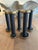 Vintage black and brass bobbins, set of five (5). These industrial thread bobbins have an amazing patina on both their...