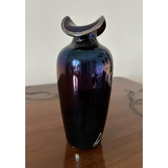 Art Nouveau Iridescent Glass Soliflore Vase with Sterling Overlay, France, 1900s For Sale - Image 5 of 16