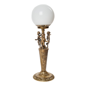 1960s Italian Neoclassical Brass Lamp With Cherubs & Opaline Globe – Expertly Restored