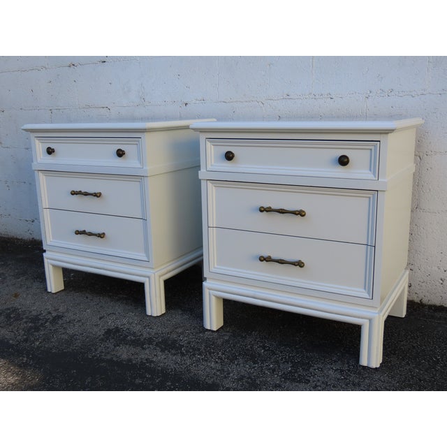 Hollywood Regency Hollywood Regency Brass Bamboo Handles Tall Nightstands End Tables a Pair 6352 For Sale - Image 3 of 18