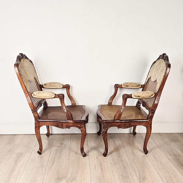 French Pair of Louis XV Large Caned Armchairs, France Circa 1760 For Sale - Image 3 of 13