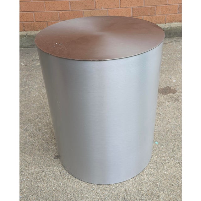 Modern Modern Brushed Nickel Cylindrical Side Table For Sale - Image 3 of 7