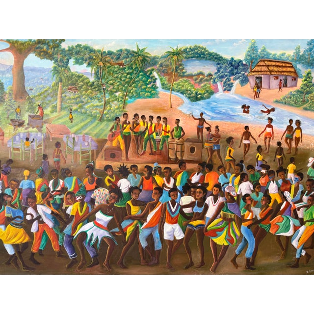 Large 1980s Vintage Haitian Folk Art Oil Painting by Edgar Brierre For Sale - Image 4 of 12