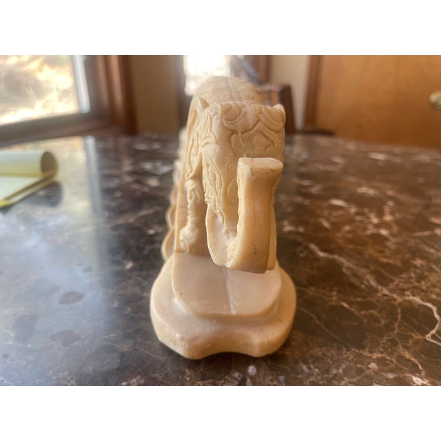 Cream 1970s Bridge Carved Sculpture of an Elephant Parade For Sale - Image 8 of 8