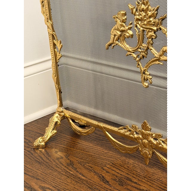 1970s Louis XV Style Brass Fireplace Screen With Cherubs & Garland Motifs For Sale - Image 5 of 7