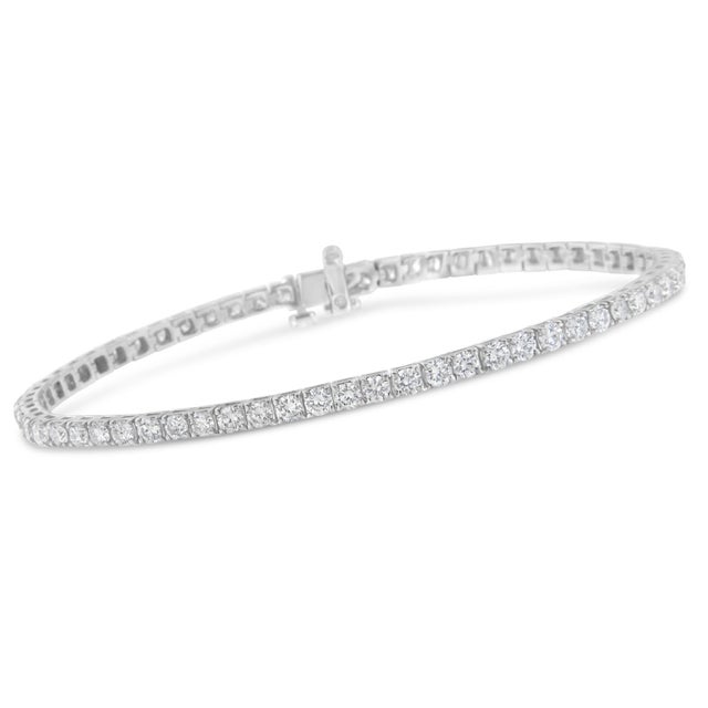 Contemporary IGI Certified 7.0 Cttw Diamond 14K White Gold Classic 7â€ Tennis Bracelet (H-I Color, I1-I2 Clarity) For Sale - Image 3 of 7