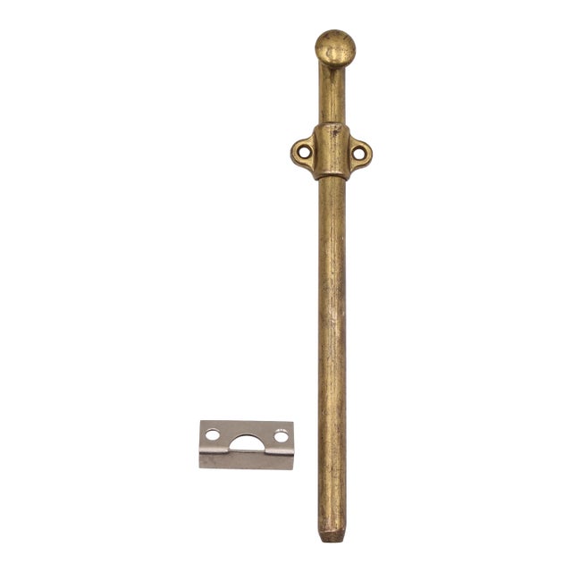 Vintage 9 In. Brass Plated Steel Surface Door Bolt For Sale