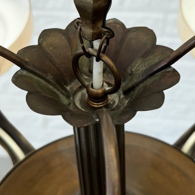 Metal Chandelier in Brass & Glass from Bröderna Malmströms Metallvarufabrik, Sweden, 1930s For Sale - Image 7 of 14