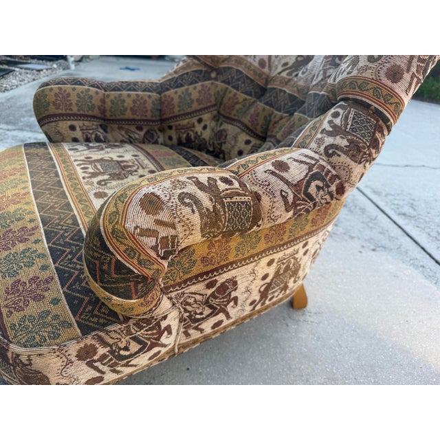 Vintage English Tufted Barrel Lounge Chair & Ottoman For Sale - Image 10 of 12