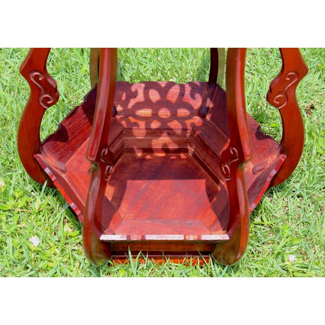 Vintage Chinese Rosewood Hexagonal Plant Stand / Pedestal With Mother-of-Pearl Inlay For Sale - Image 16 of 16