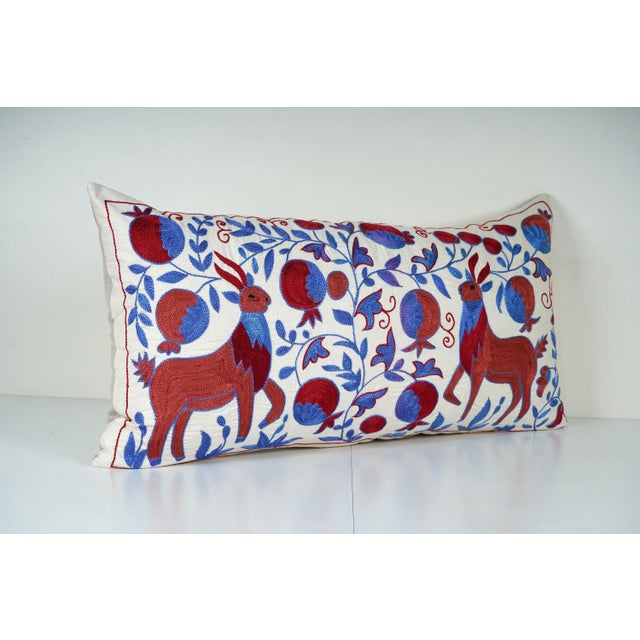 Mid-Century Modern Suzani Lumbar Pillow Cover For Sale - Image 3 of 5