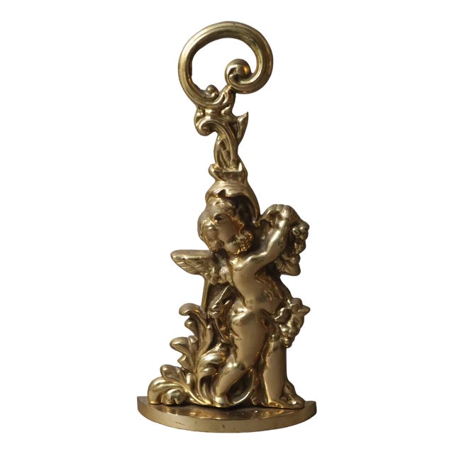 Hollywood Regency Door Stop Angel in Brass, 1980s For Sale