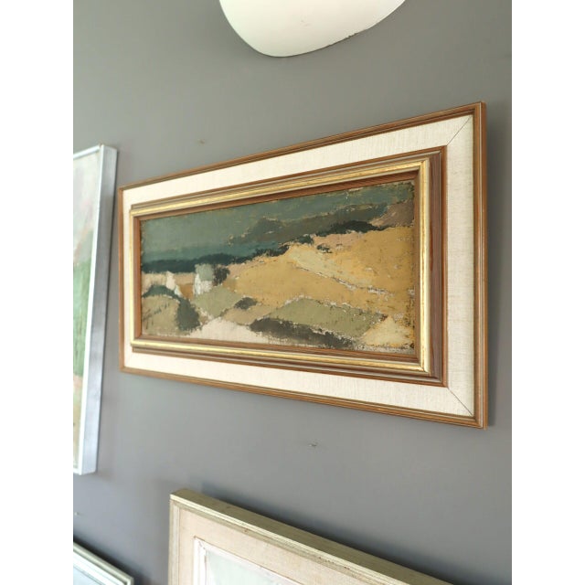 Textile 1965 Mid-Century Modern 'Coastal Fields' Vintage Swedish Original Landscape Oil Painting, Framed For Sale - Image 7 of 13