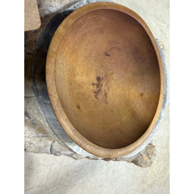 Antique American Walnut Lathe-Turned Herb Chopping Bowl With Hand-Forged Mezzaluna For Sale - Image 4 of 4