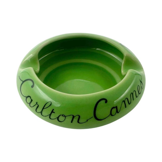 Ceramic Vintage Carlton Cannes France Hotel Green Ashtray For Sale - Image 7 of 11