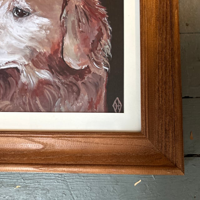 Contemporary golden retriever dog print by Judy Henn. Signed with monogram. Measures 14x11 or 17.5x14.5 framed. Check out...