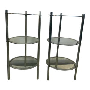 1930s Machine Age Art Deco Aluminum Triple Tier Tables - A Pair
