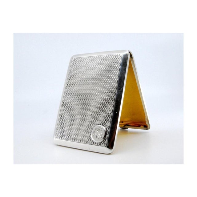 Guilloche Silver Cigarette Case with Monogram Card For Sale - Image 9 of 11