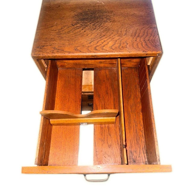 1960s Chicago Paper Company 2-Drawer Walnut Filing Cabinet With Original Brass Hardware For Sale - Image 4 of 8