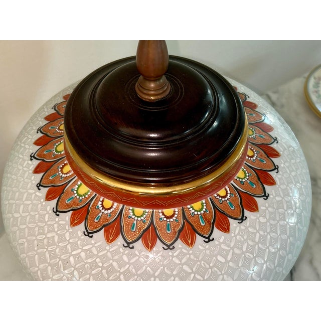 Hand Painted Ginger Jar Lamp W/Shade For Sale - Image 4 of 12