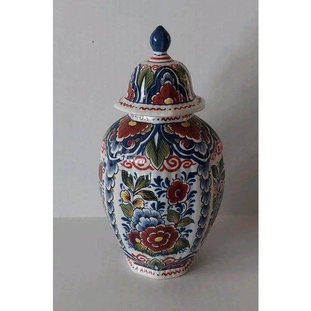 Mid-Century Modern Vintage Oud Delft Colorful Art Pottery Lidded Ginger Jar For Sale - Image 3 of 6