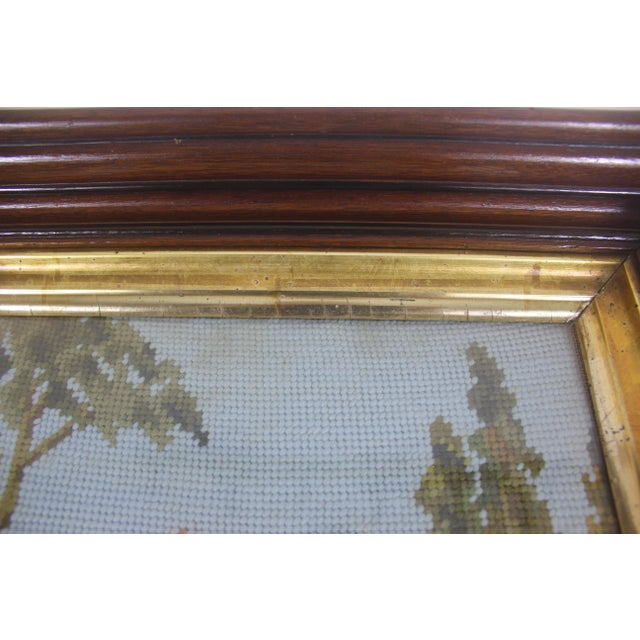Early 20th Century Needlepoint in Antique Wood Frame Cottagecore Country Style Embroidered Picture For Sale - Image 6 of 10