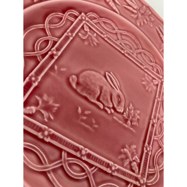 Pink Vintage Portuguese 'Bordallo Pinheiro' Majolica Glazed Ceramic Rabbit, Bunny, Easter Springtime Plate For Sale - Image 8 of 13